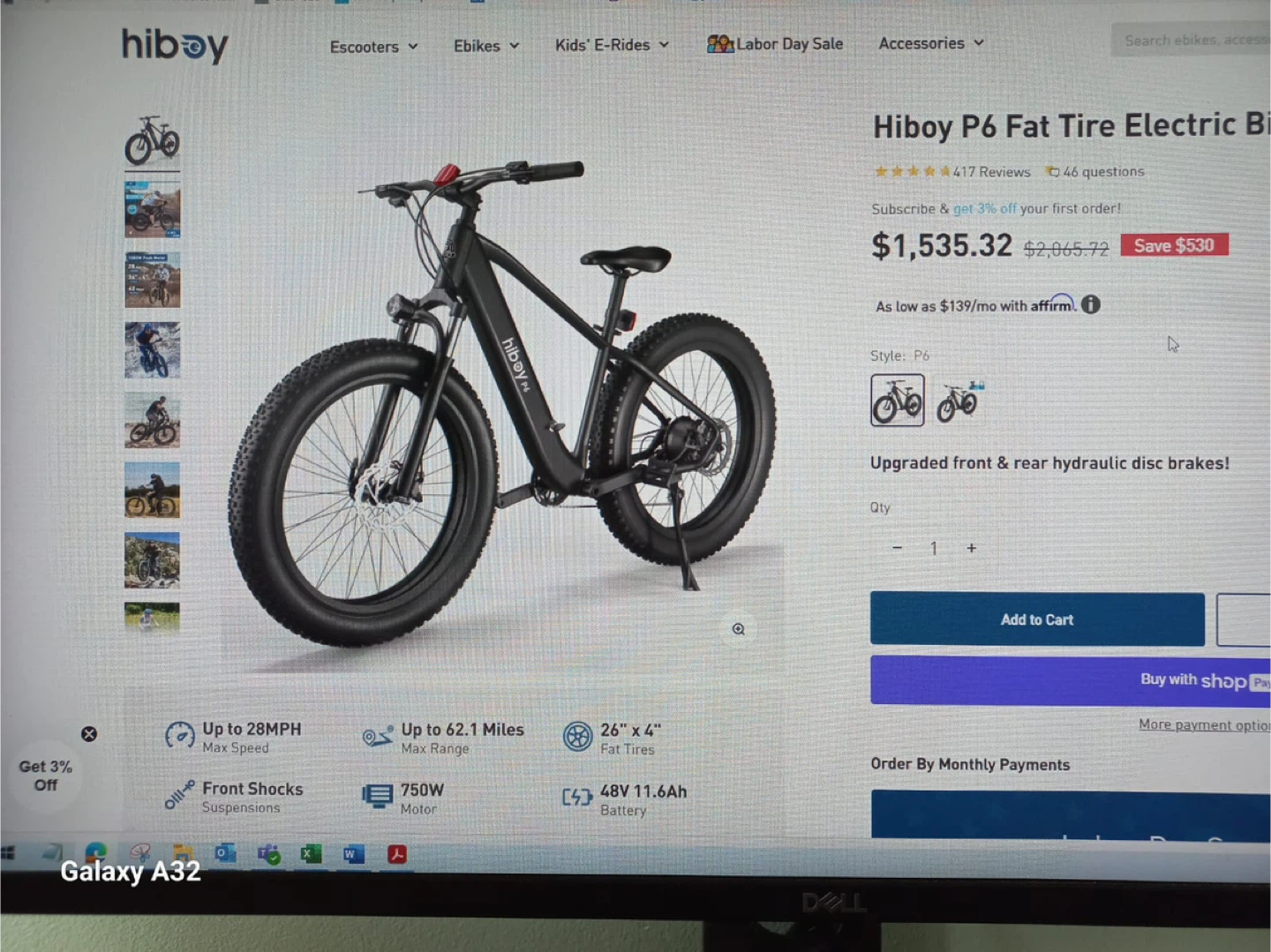 Hiboy P6 Fat Tire Electric Bike New!