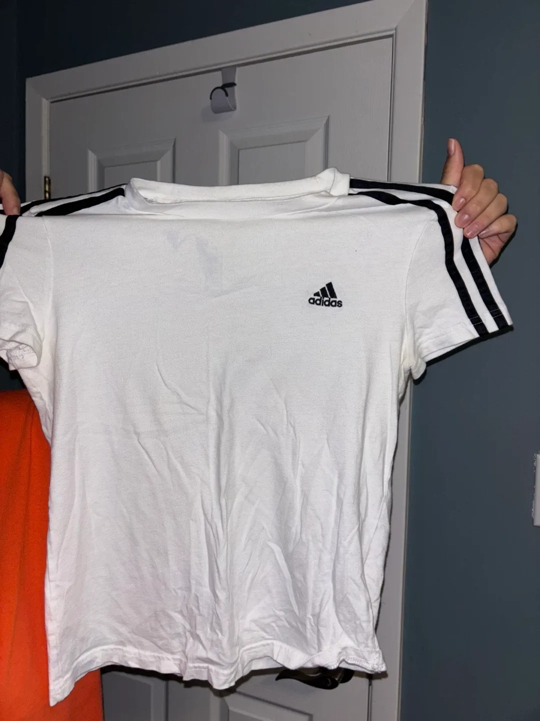 Adidas White T-Shirt with Black Stripes thumbnail