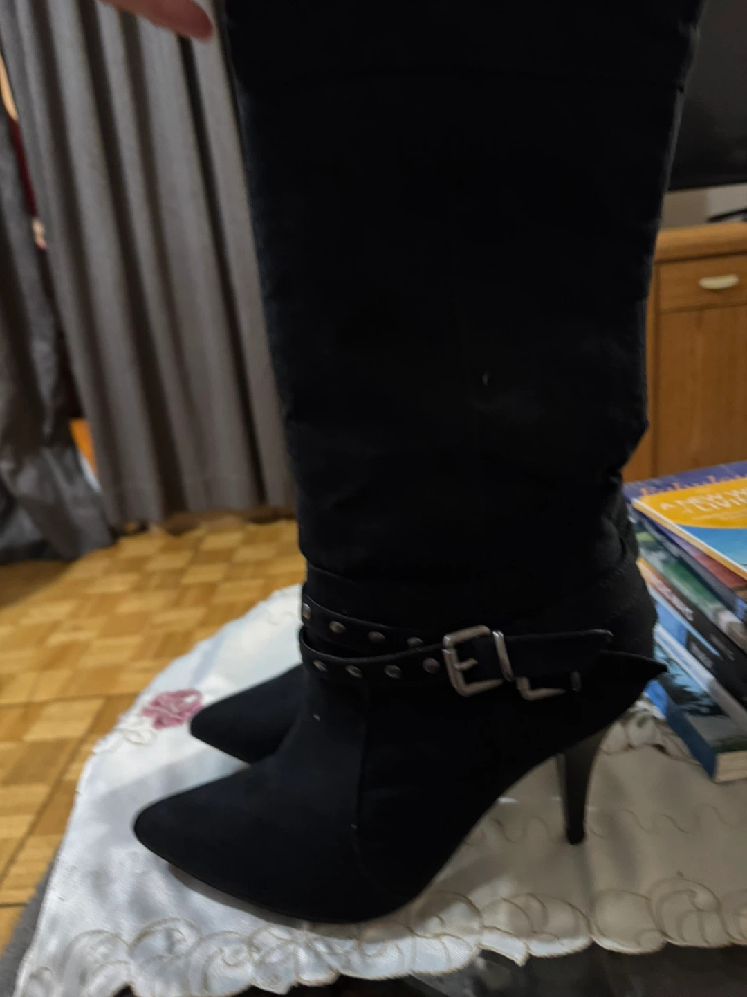 Black Knee High Heel Boots - Size 8