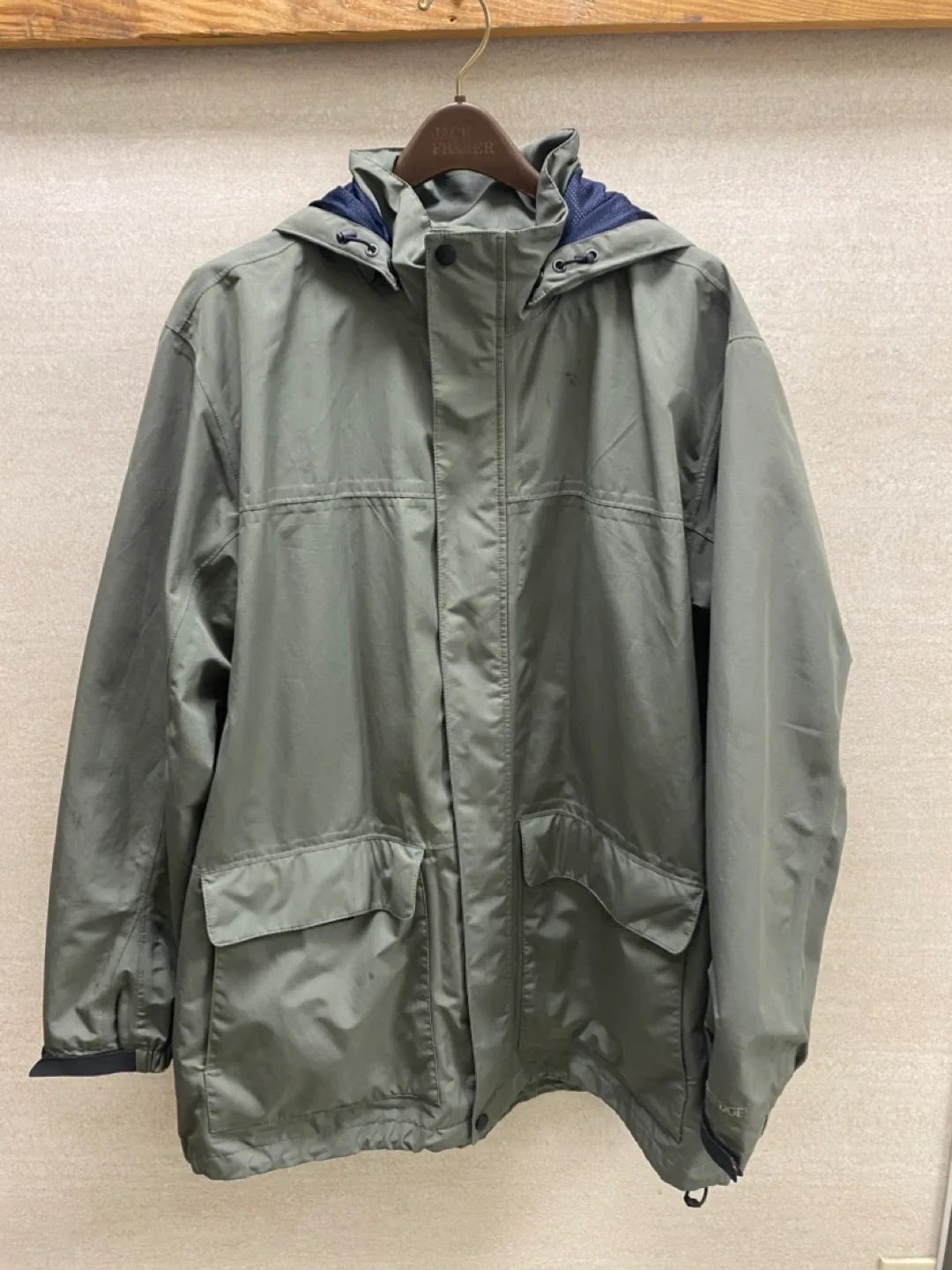 Eddie Bauer Olive Green Hooded Raincoat Jacket XL thumbnail