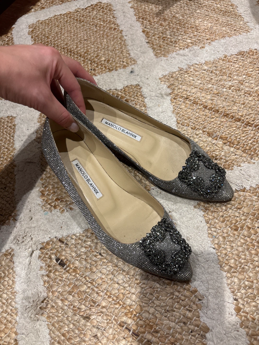 Manolo Blahnik Silver Glitter Flats - Size 36