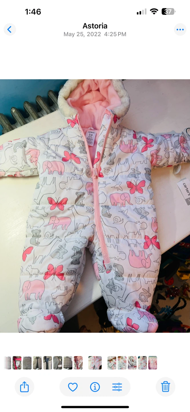 Carter's 3-6M Ivory/Pink Padded Snowsuit