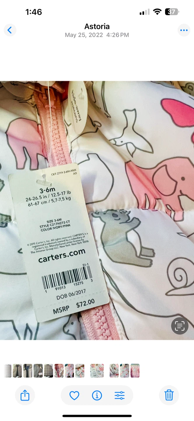 Carter's 3-6M Ivory/Pink Padded Snowsuit - photo 4