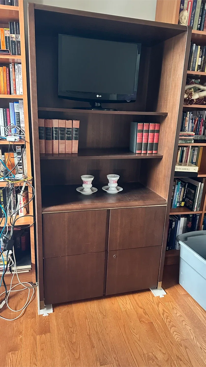 SOLID Wood Bookcase shelving with Cabinet Drawers thumbnail
