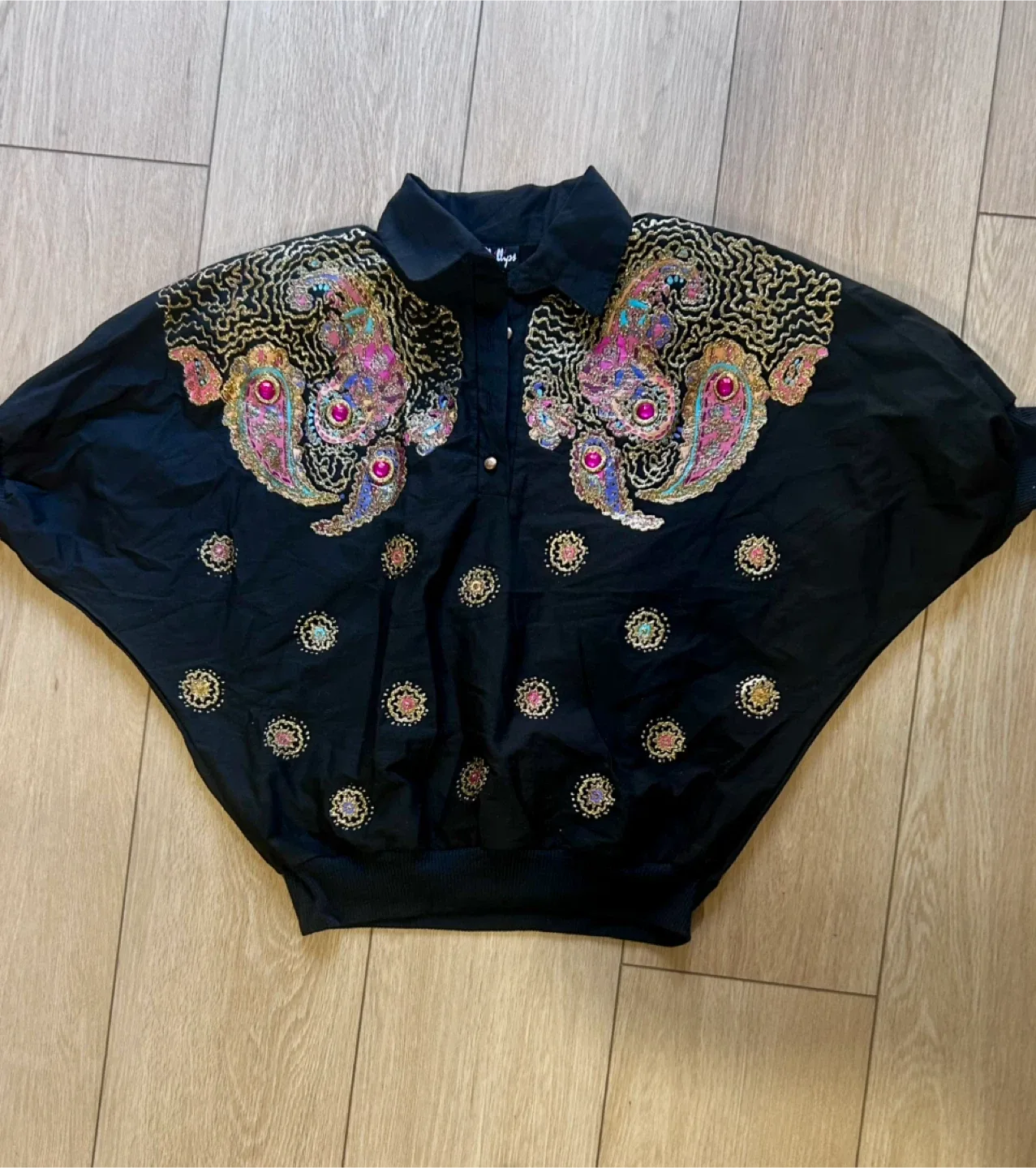 Vintage Suzy Phillips Black Embellished Blouse