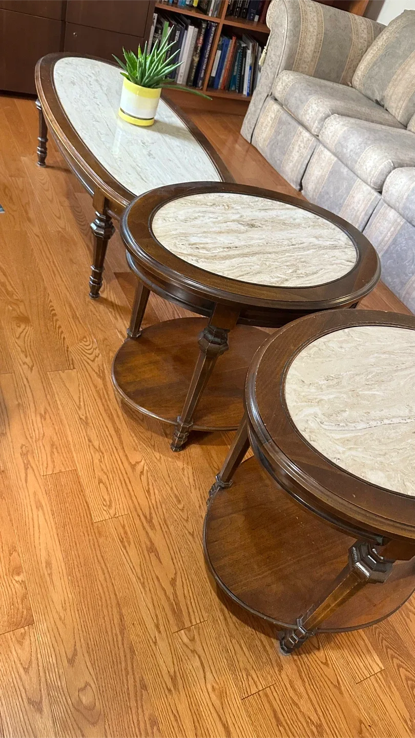 Set of 3 RETRO  Marble Top Accent Tables thumbnail