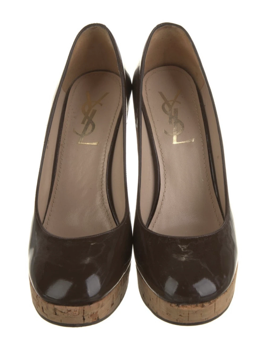 Yves Saint Laurent Brown Patent Leather Wedge Heels