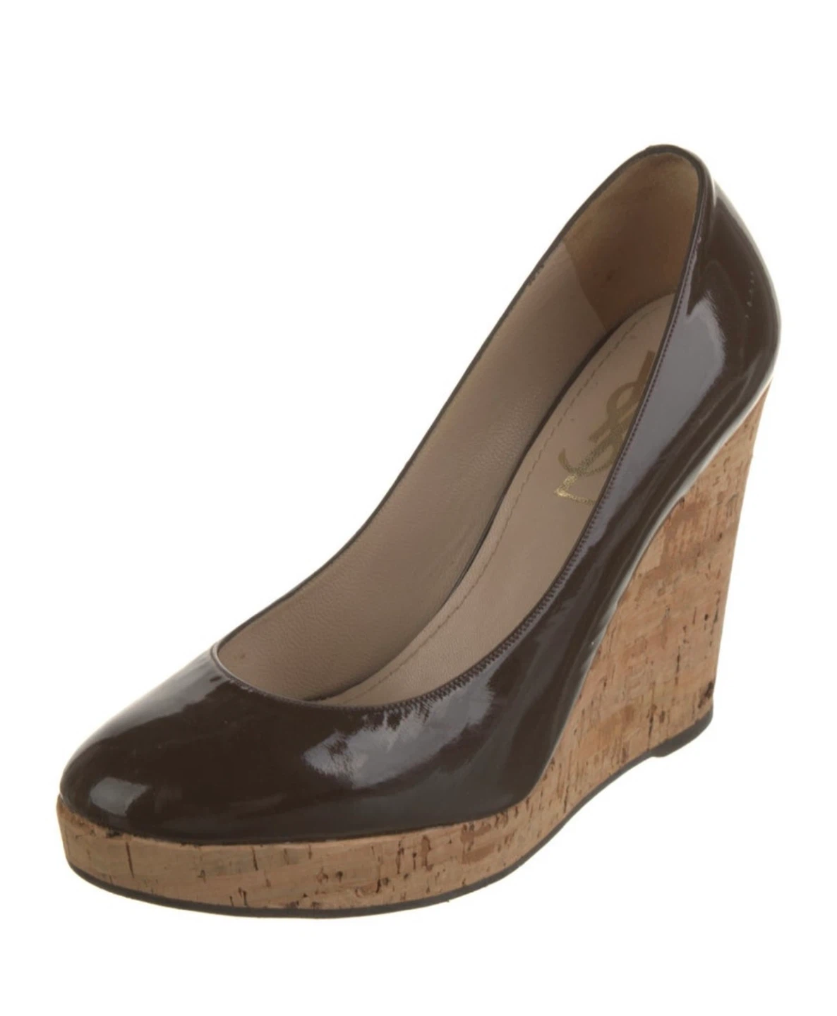 Yves Saint Laurent Brown Patent Leather Wedge Heels - photo 2