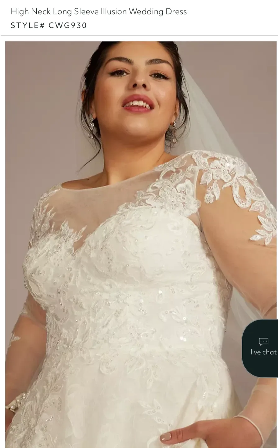 David's Bridal High Neck Long Sleeve Wedding Dress image indicator(2)