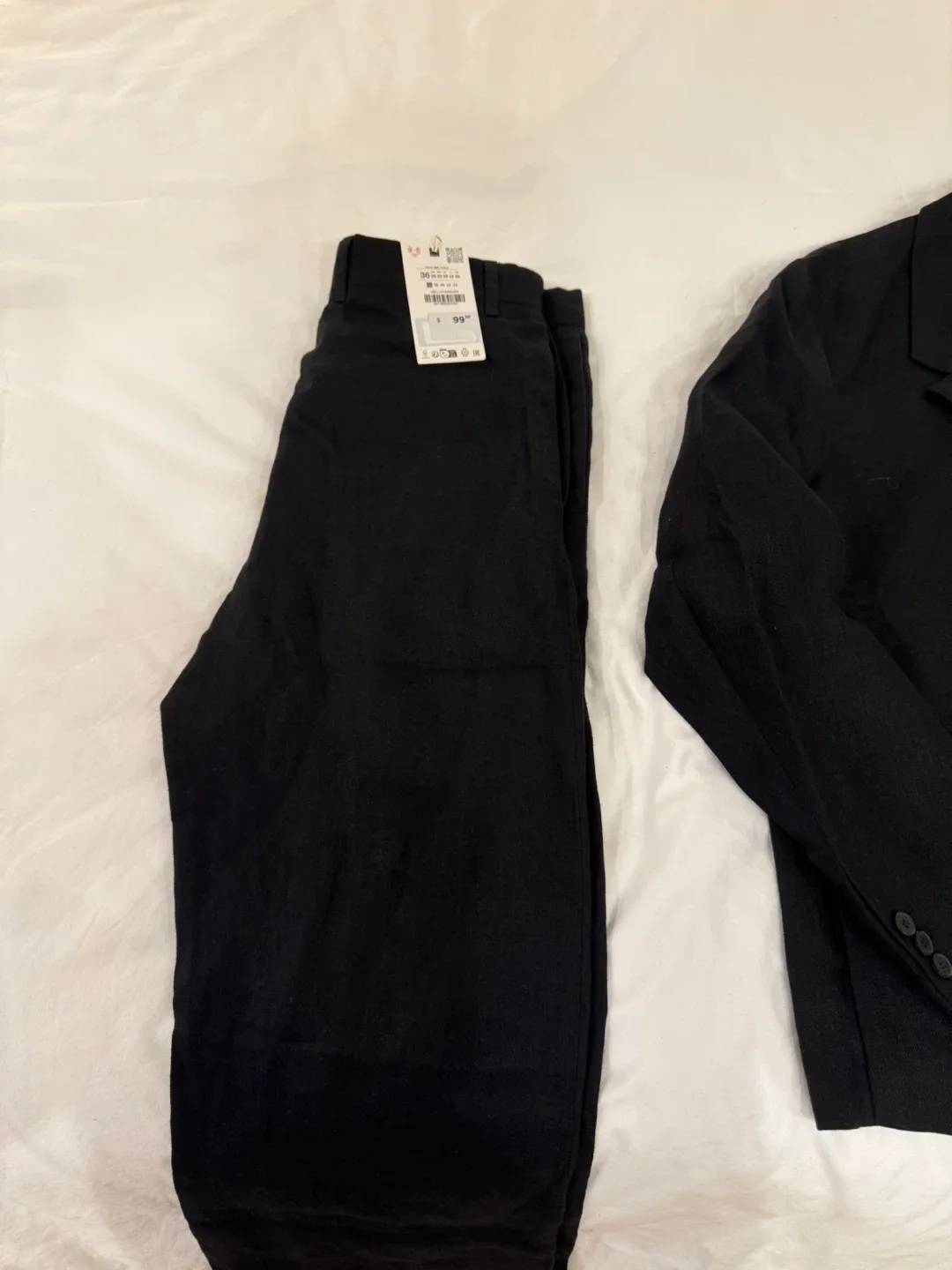 Zara Black Linen Blend Suit - Blazer & Pants, Size 46 image indicator(4)