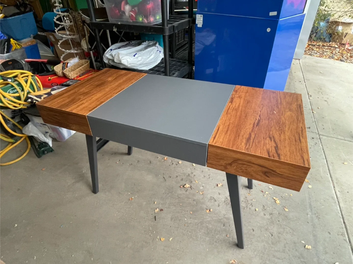 Wood & Grey Desk with Drawers