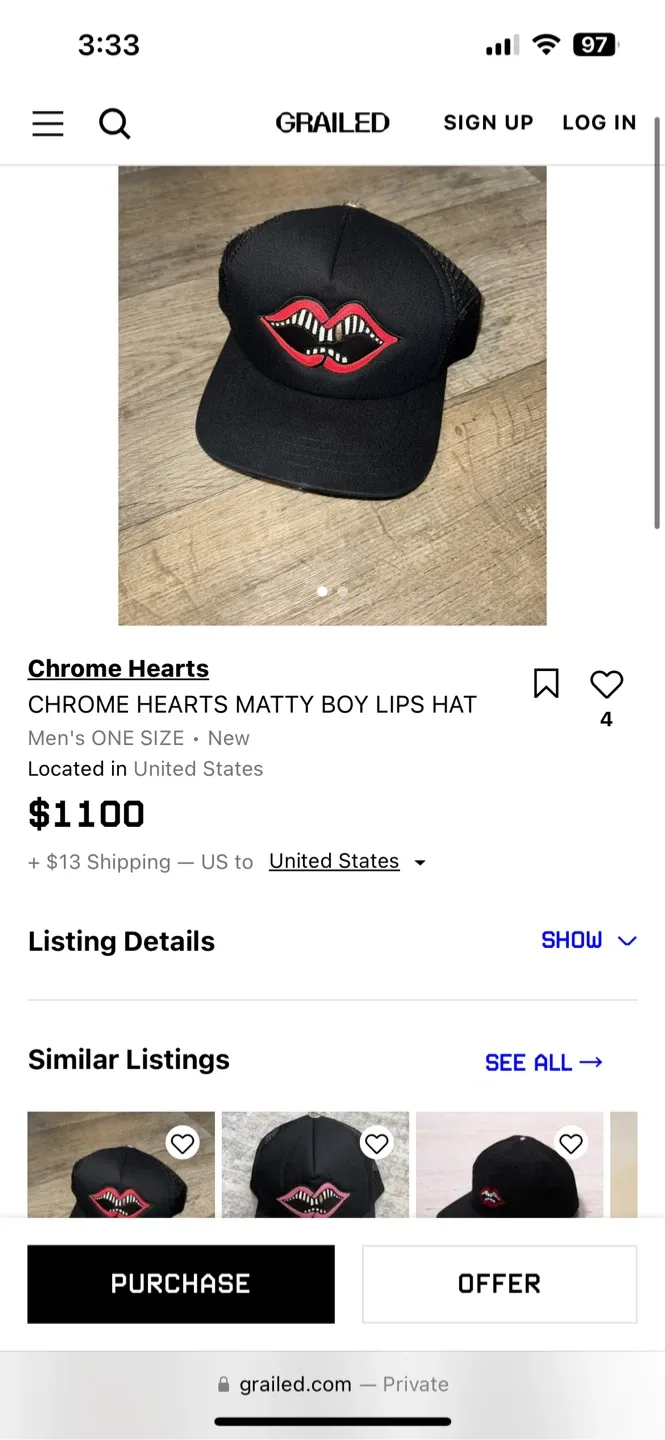 Black crome heart Trucker Hat with Lip Design image indicator(2)