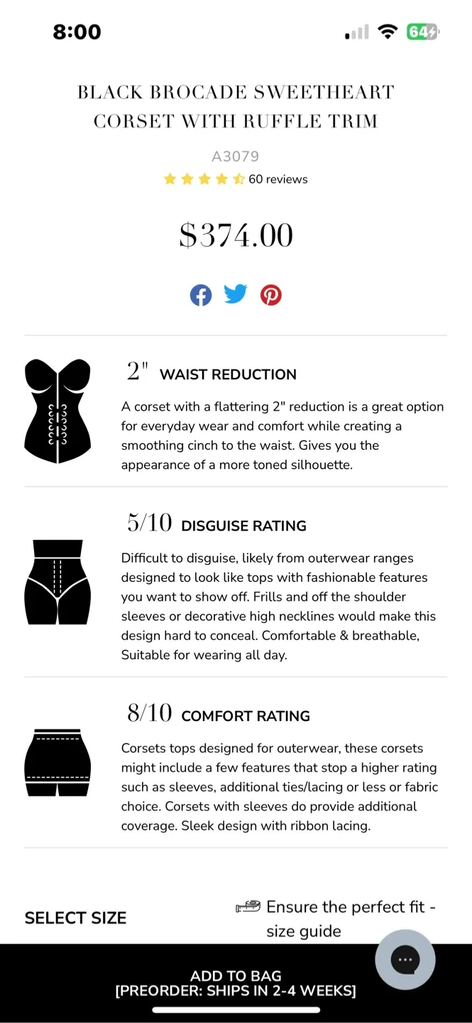 BLACK BROCADE SWEETHEART CORSET WITH RUFFLE TRIM - Size XXL image indicator(5)