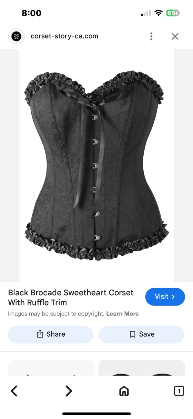 BLACK BROCADE SWEETHEART CORSET WITH RUFFLE TRIM - Size XXL image indicator(4)