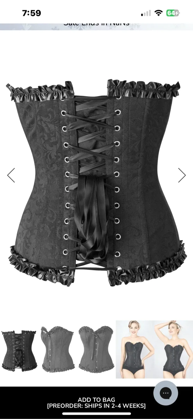 BLACK BROCADE SWEETHEART CORSET WITH RUFFLE TRIM - Size XXL image indicator(3)