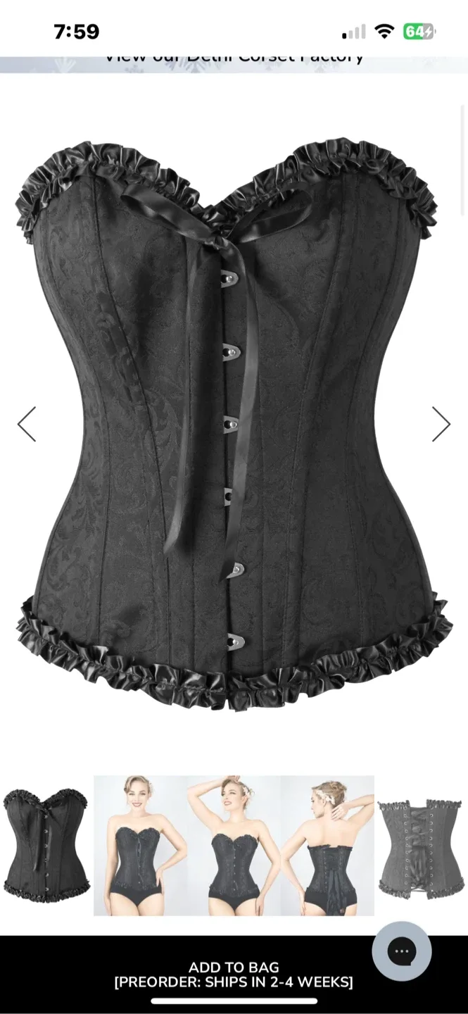 BLACK BROCADE SWEETHEART CORSET WITH RUFFLE TRIM - Size XXL image indicator(2)