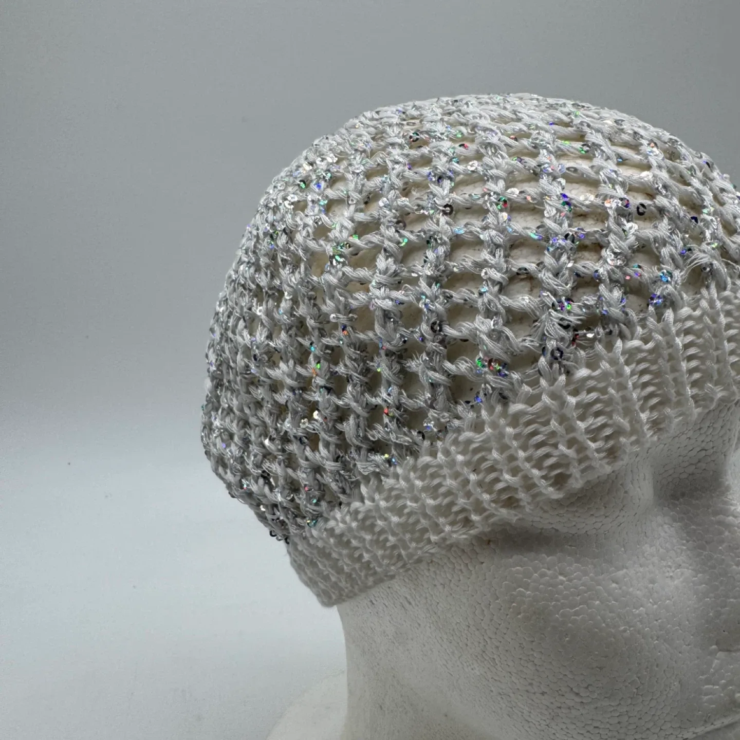 Justice White Knit Sparkly Beanie Hat with Flower - One Size image indicator(2)