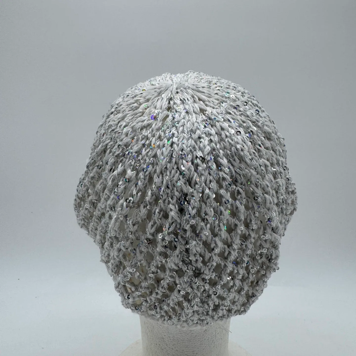 Justice White Knit Sparkly Beanie Hat with Flower - One Size image indicator(5)