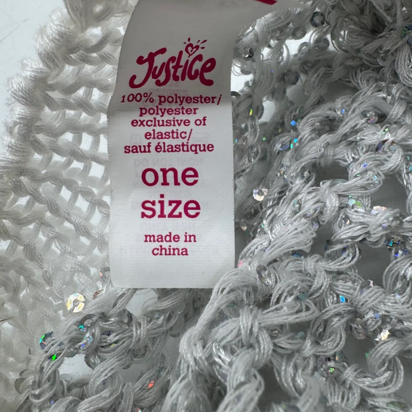 Justice White Knit Sparkly Beanie Hat with Flower - One Size image indicator(6)