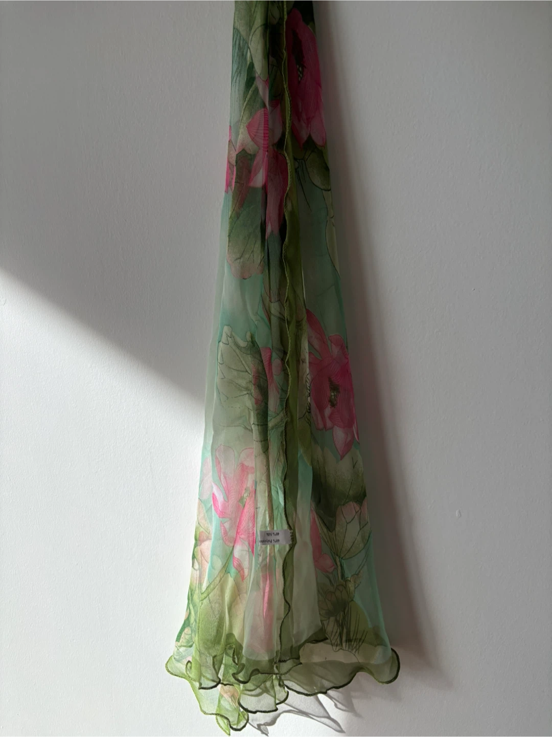 Floral Silk Scarf - Green & Pink - photo 2