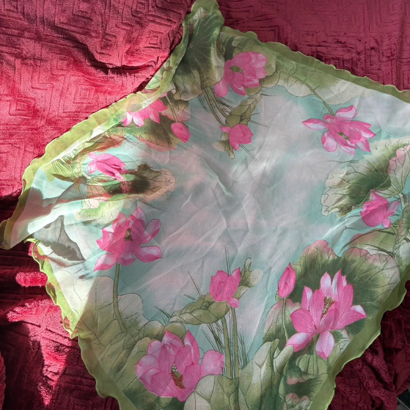 Floral Silk Scarf - Green & Pink thumbnail