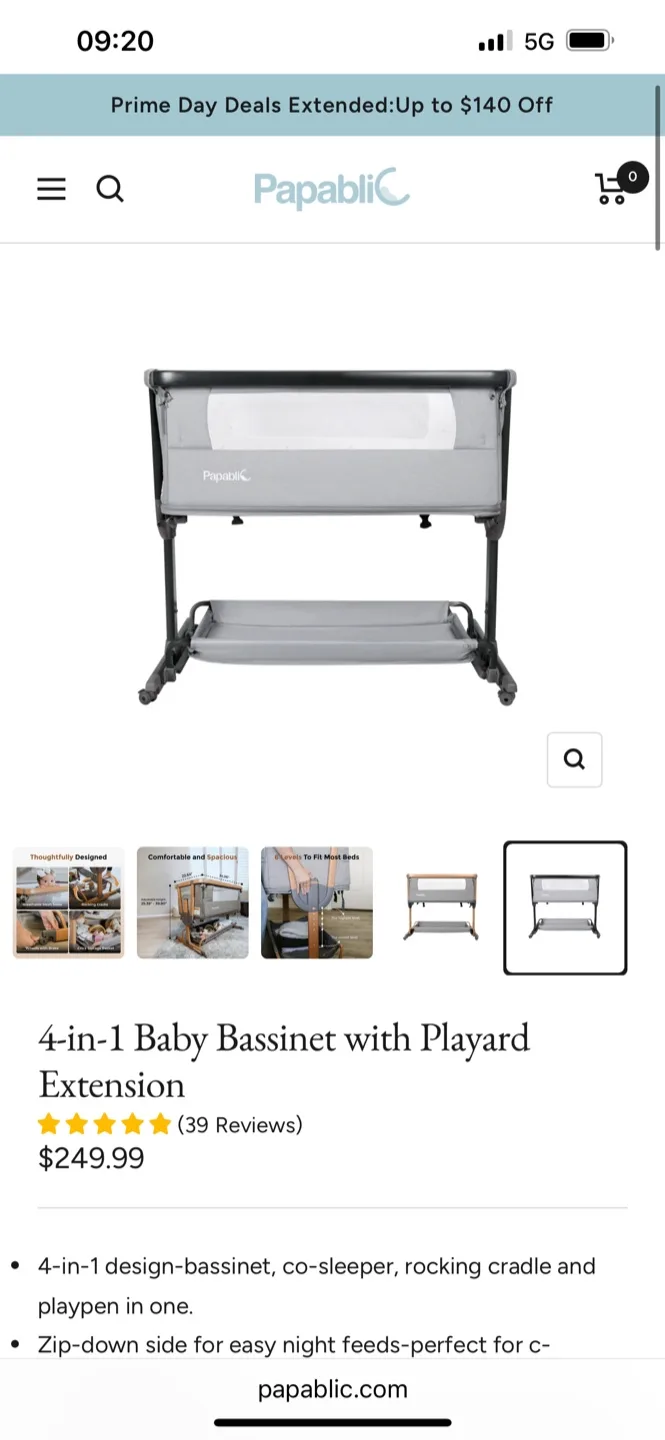 Papablic 4-in-1 Baby Bassinet with Playard Extension thumbnail