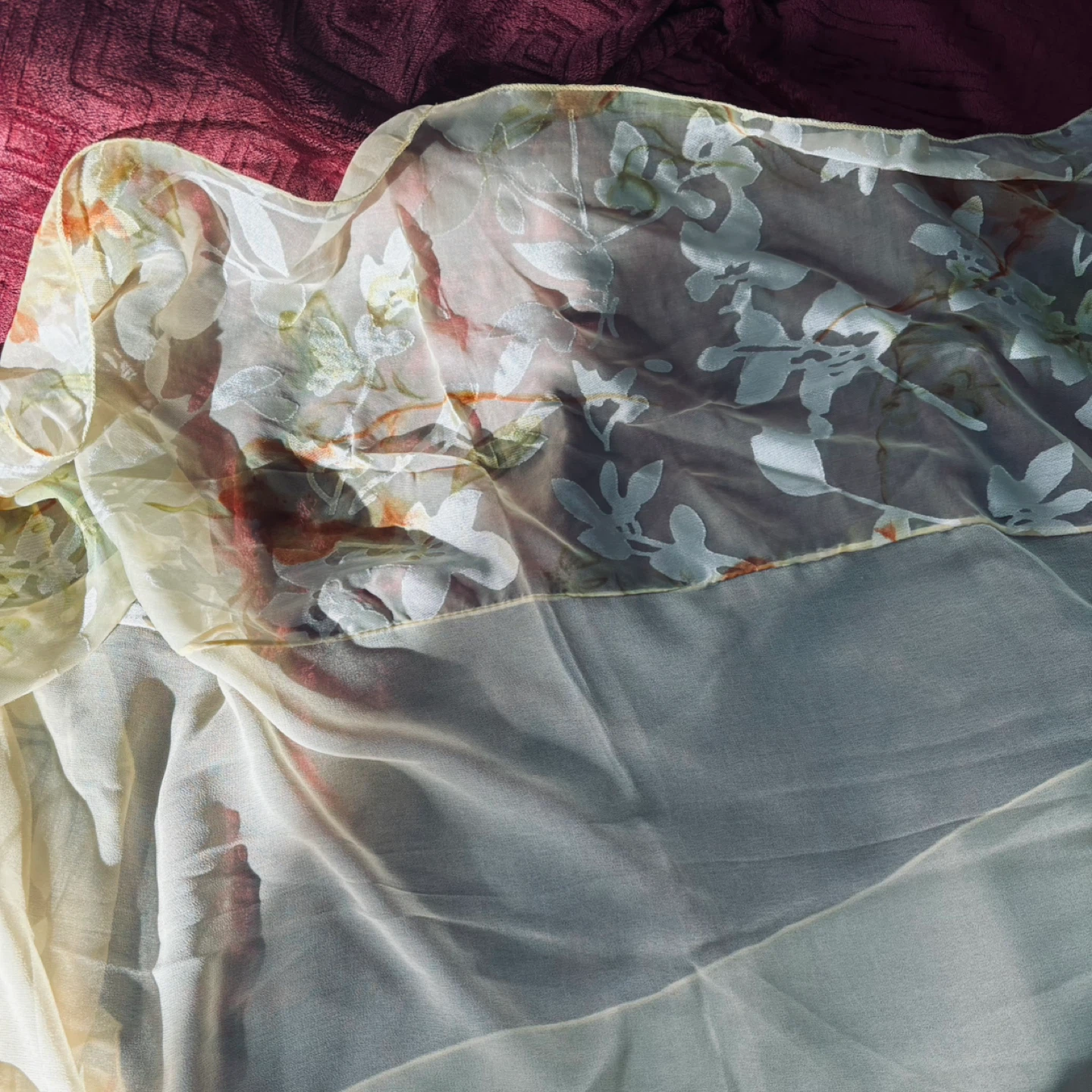 Floral Patterned 100%Silk Scarf 70×180cm, 27×70in - photo 2