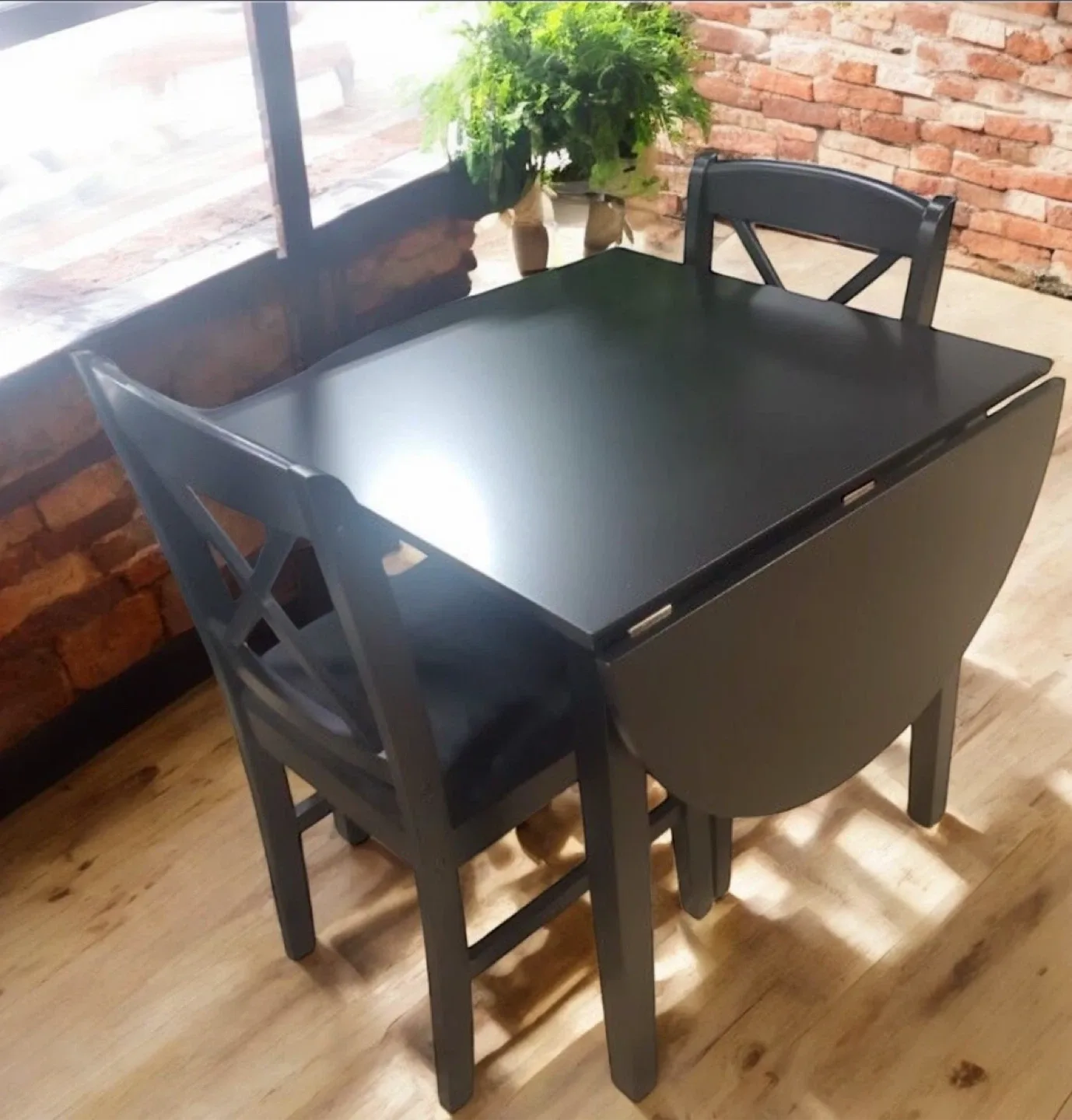 New 3 Piece Black Space Saving Drop Leaf Dining Set image indicator(2)