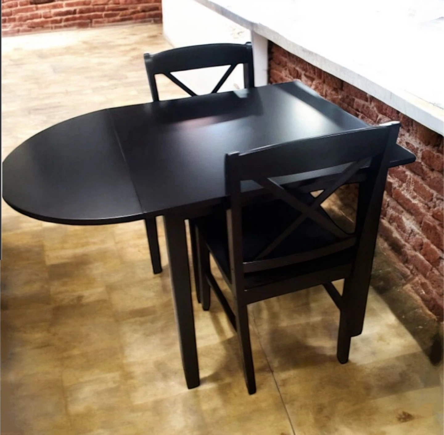 New 3 Piece Black Space Saving Drop Leaf Dining Set