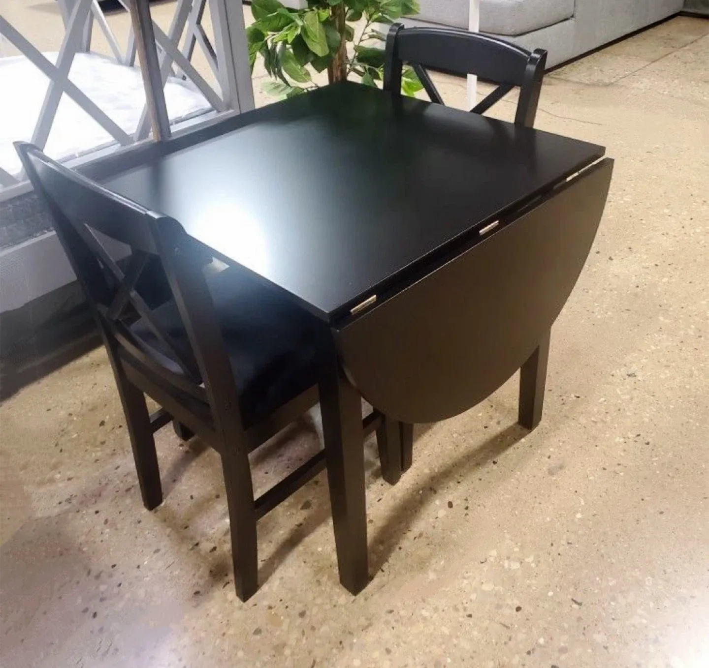 New 3 Piece Black Space Saving Drop Leaf Dining Set image indicator(3)