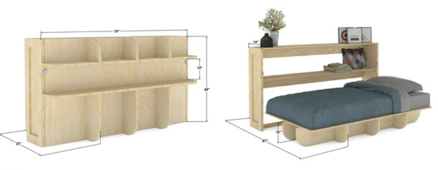 Twin Murphy Bed with Shelving, Natural Wood - photo 3