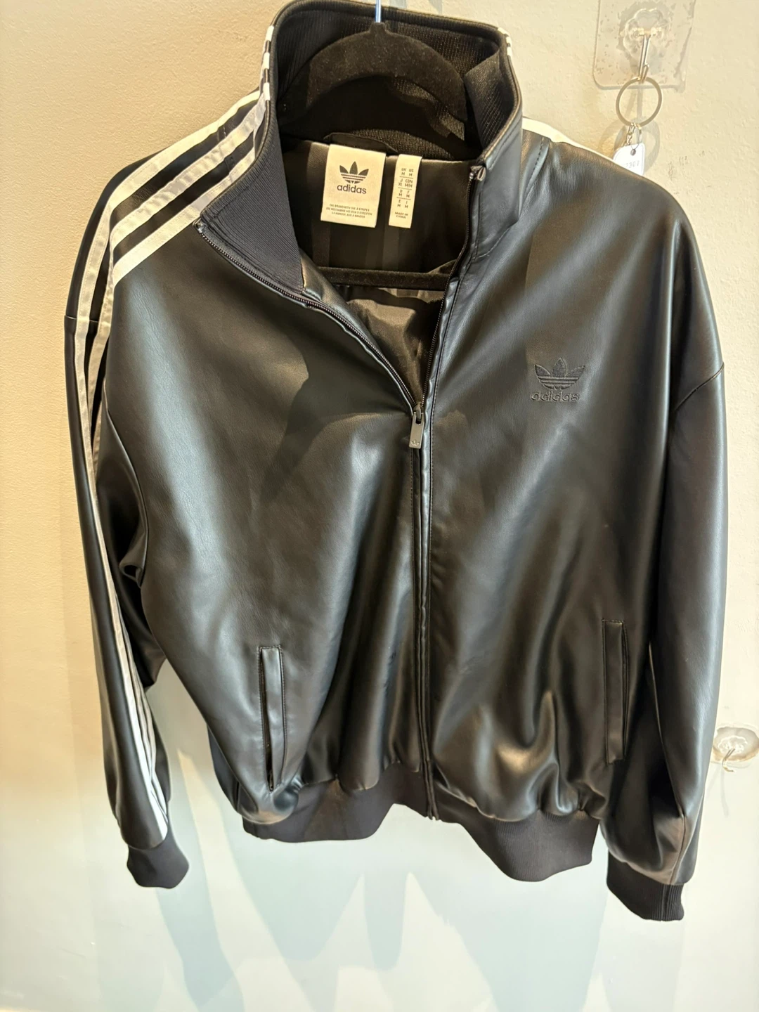 Adidas Black Faux Leather Track Jacket