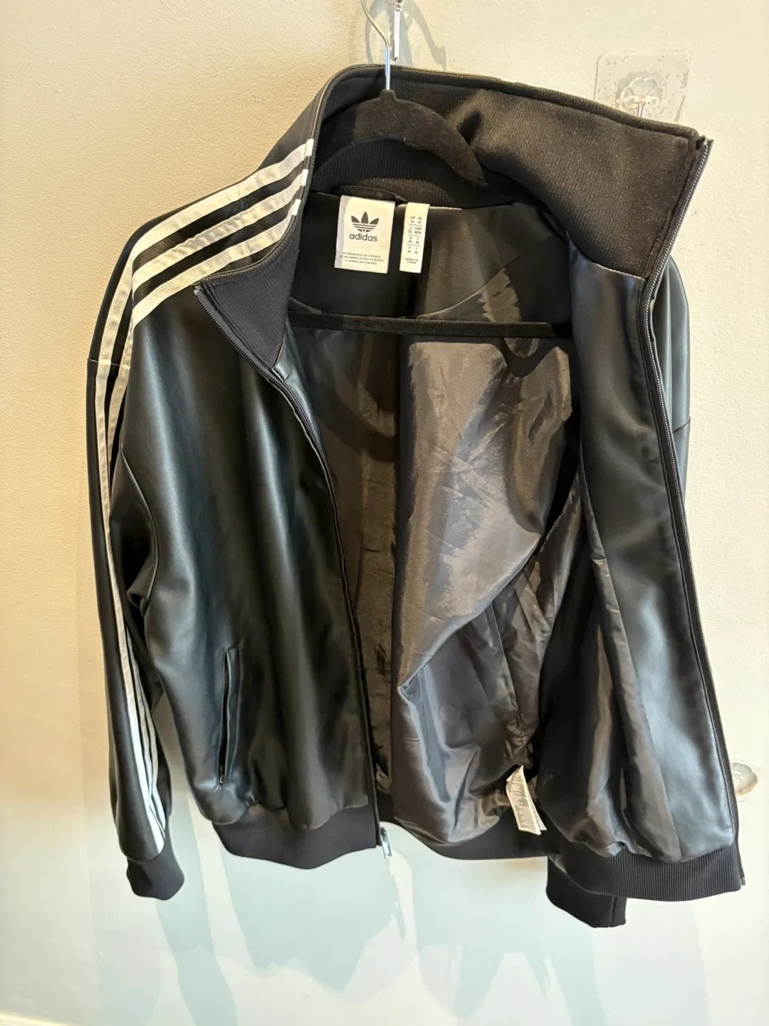 Adidas Black Faux Leather Track Jacket image indicator(2)