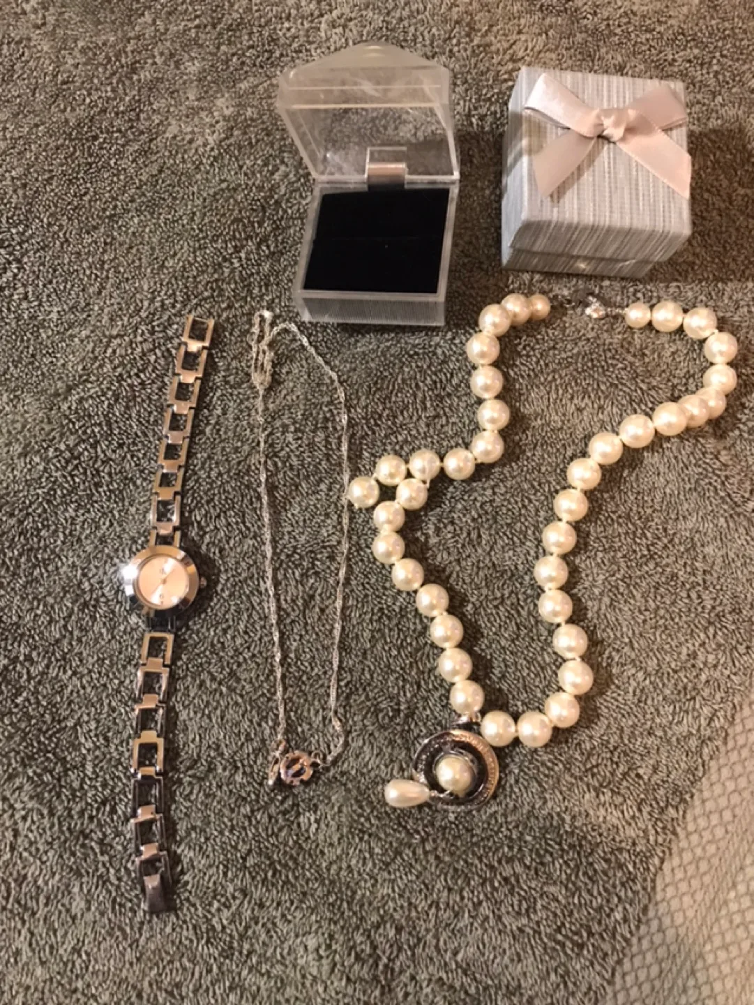 Jewelry Set: Watch, Pearl Necklace, Silver Necklace thumbnail