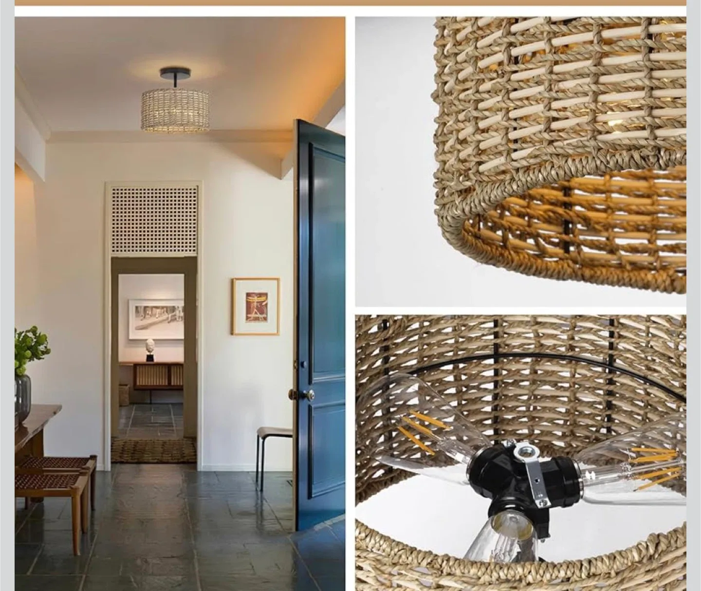 Boho Woven Rattan Ceiling Light Fixture image indicator(3)