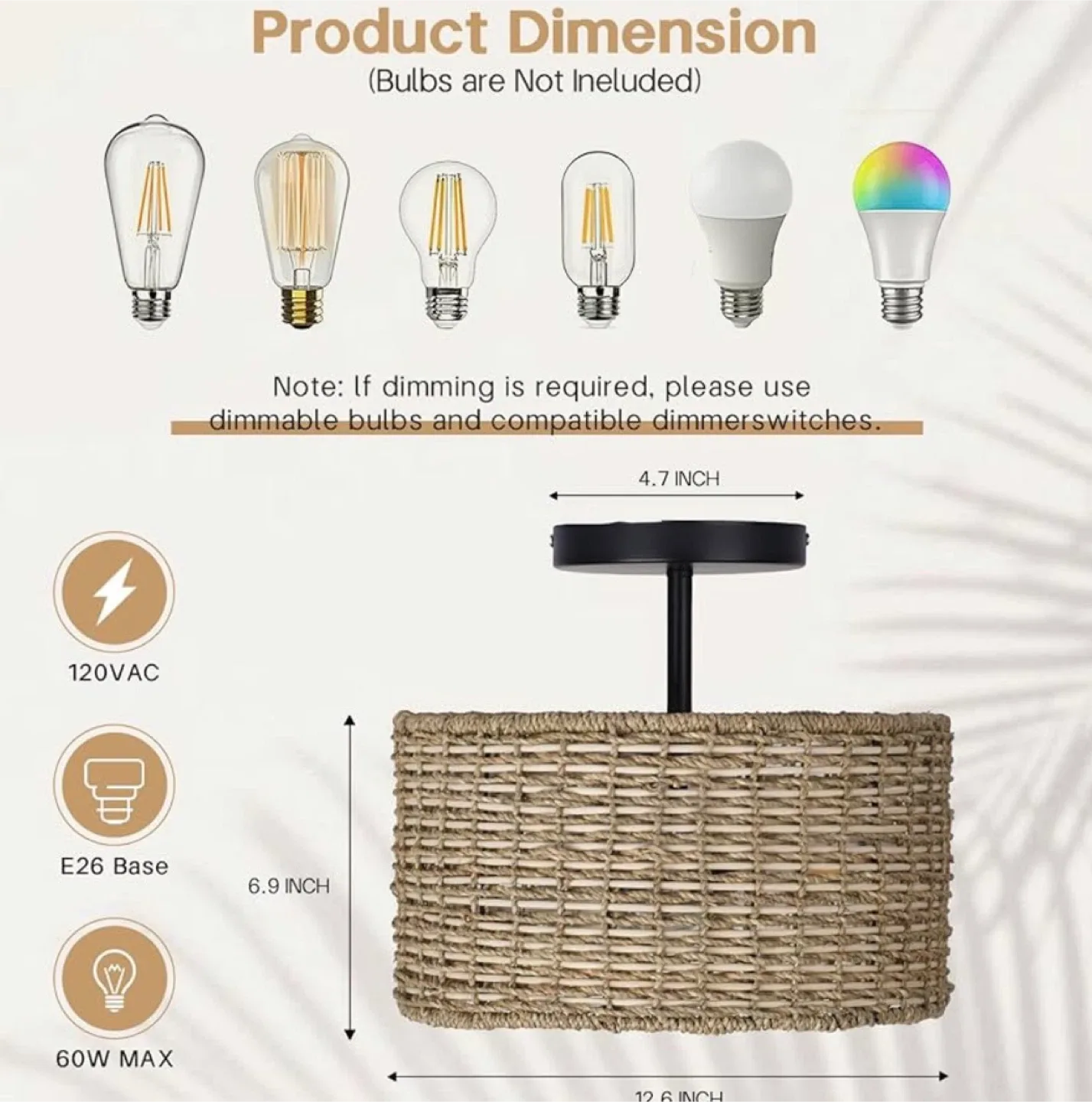 Boho Woven Rattan Ceiling Light Fixture image indicator(2)