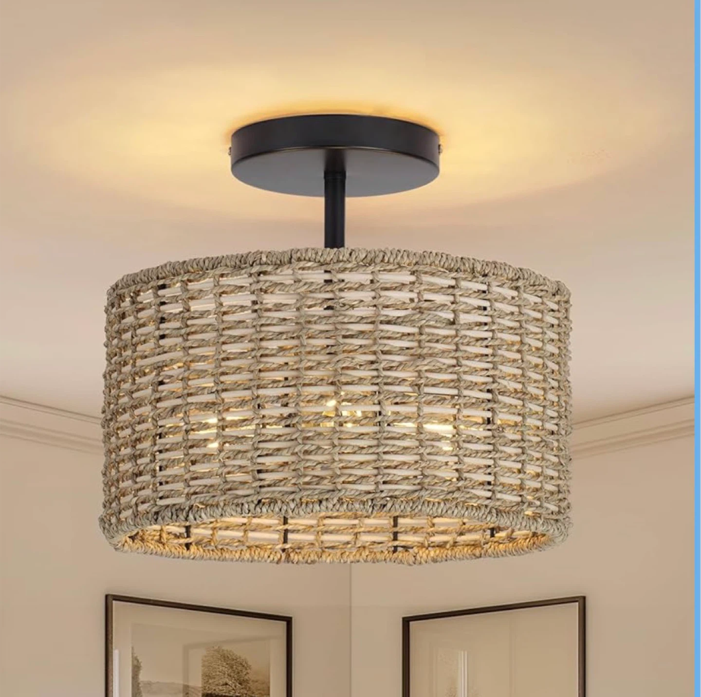 Boho Woven Rattan Ceiling Light Fixture