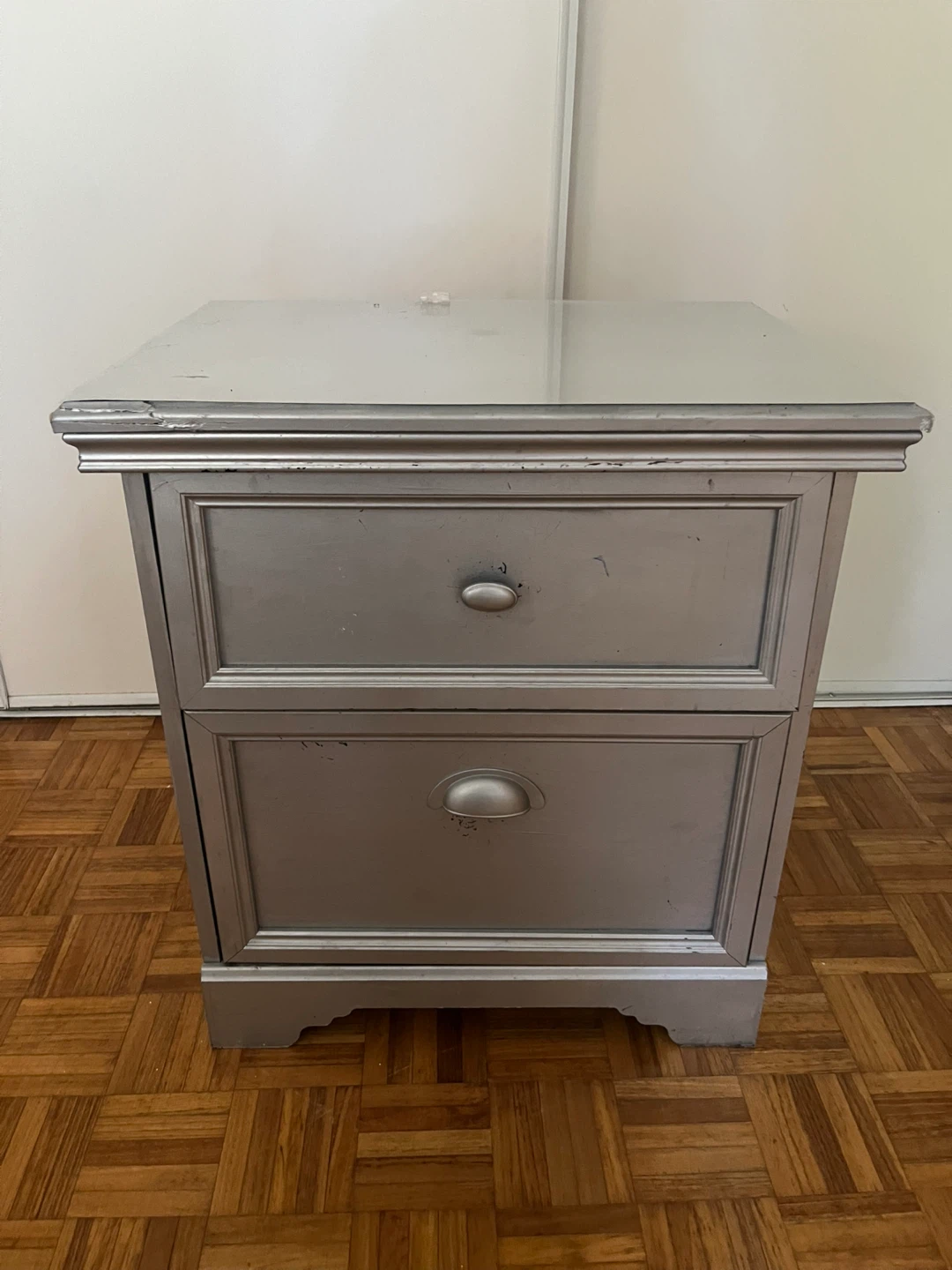 Nightstand, dresser, drawer, silver with match