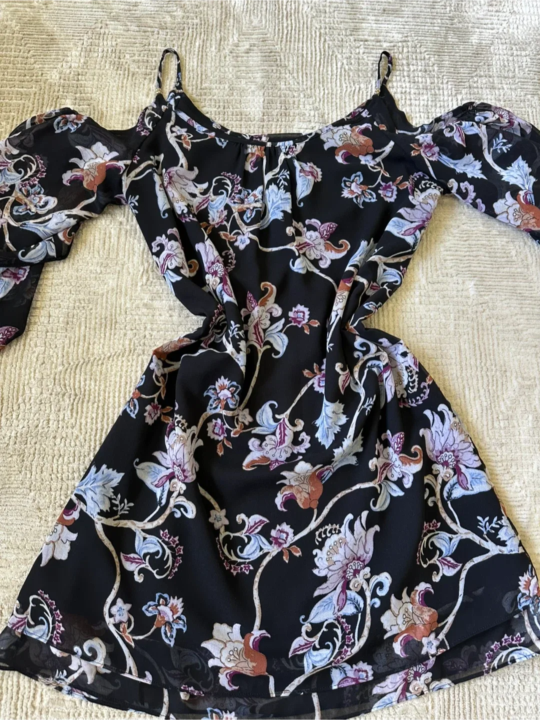 White House Black Market Floral Cold Shoulder Dress XS thumbnail