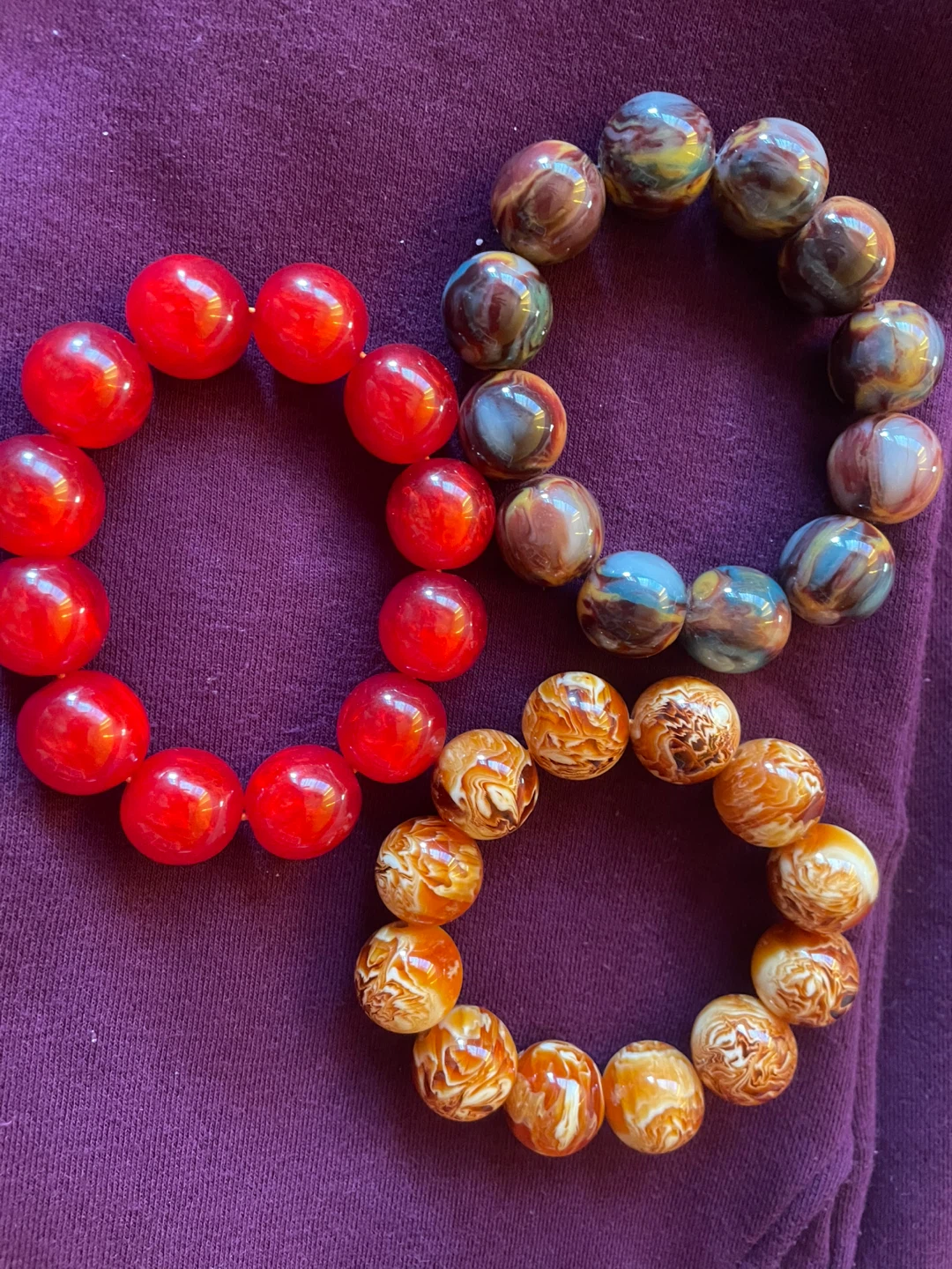 Hand Beaded Resin Bracelets - Red, Brown, Orange