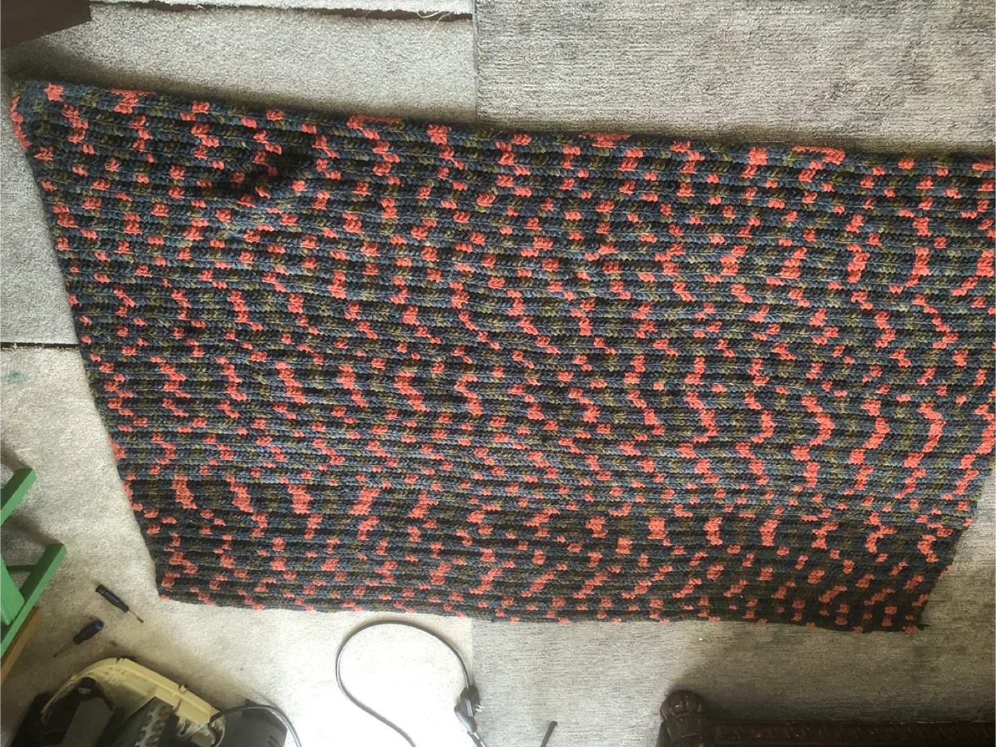 Handmade Crochet Blanket - Orange & Grey thumbnail