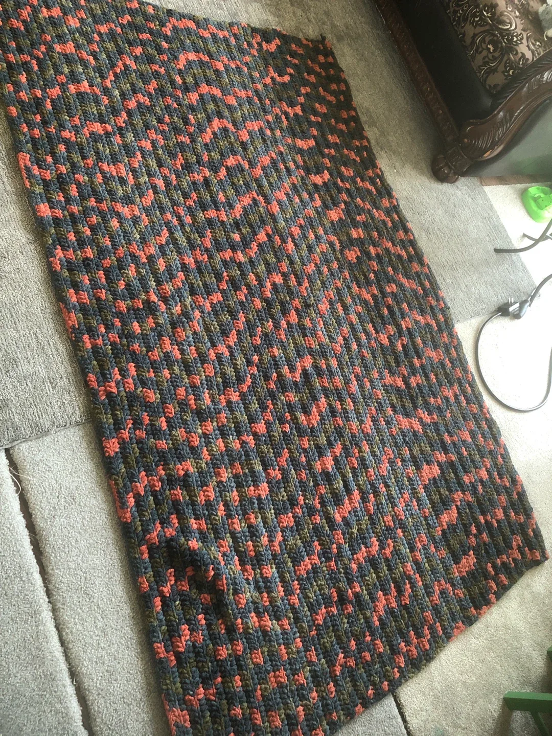 Handmade Crochet Blanket - Orange & Grey image indicator(8)