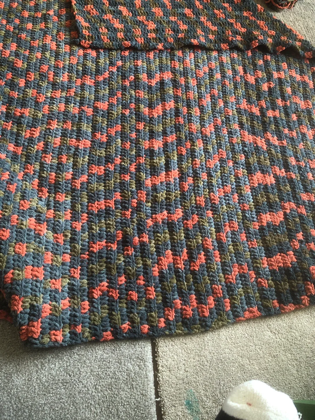 Handmade Crochet Blanket - Orange & Grey image indicator(5)