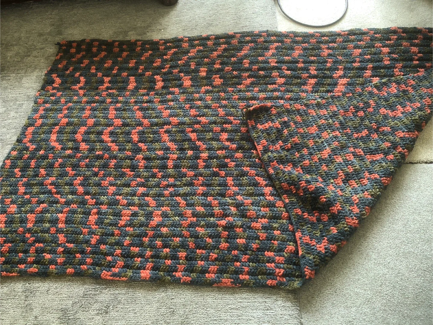 Handmade Crochet Blanket - Orange & Grey image indicator(7)