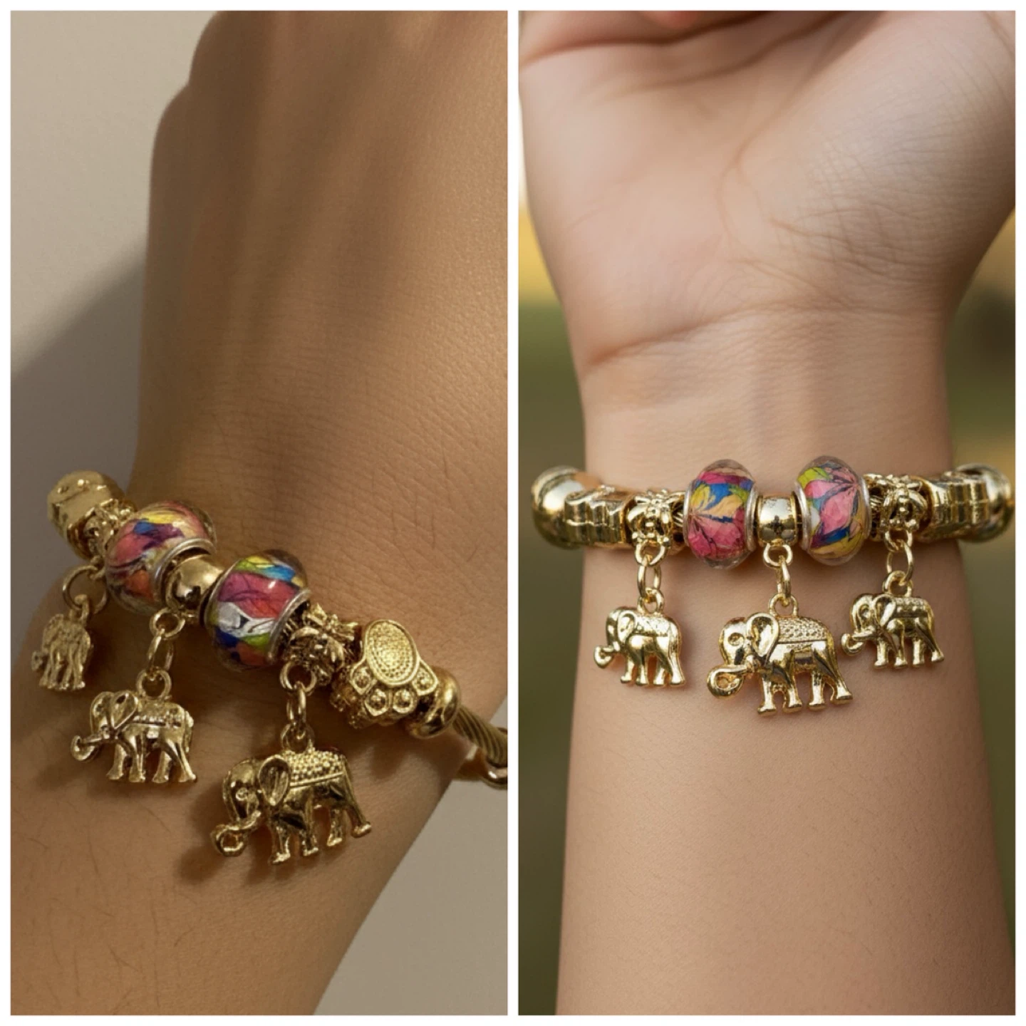 NEW 🧡 Gold Plated Elephant Charm Bangle Bracelet