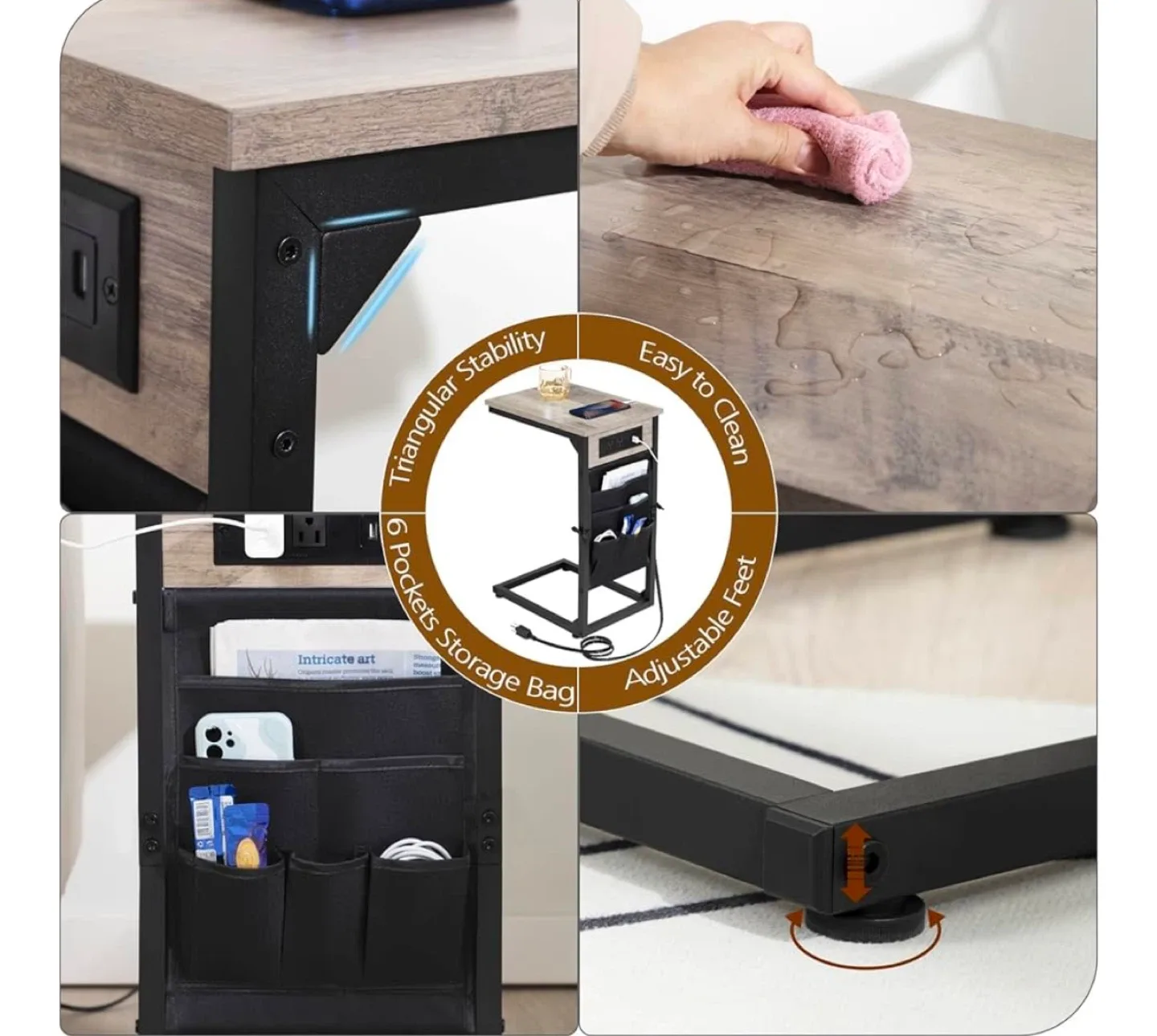 C Shaped Side Table with Charging Station set of 2 ( brandnew) image indicator(6)