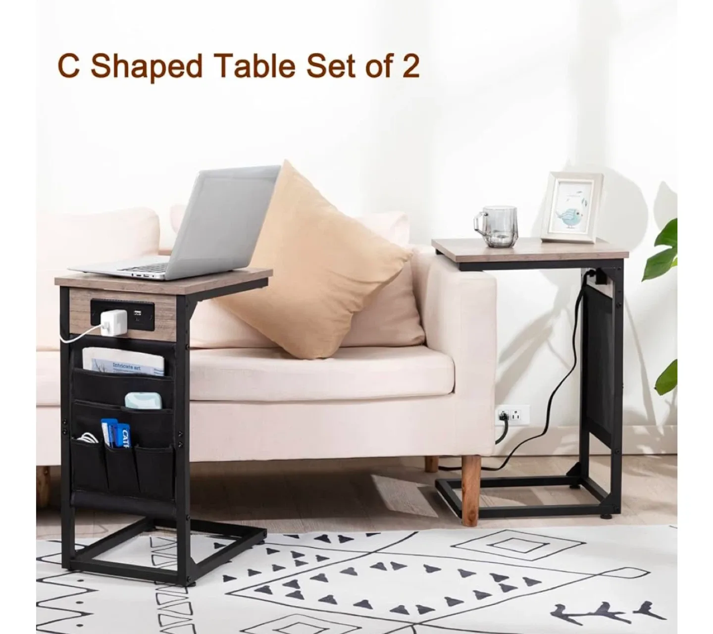 C Shaped Side Table with Charging Station set of 2 ( brandnew) image indicator(5)