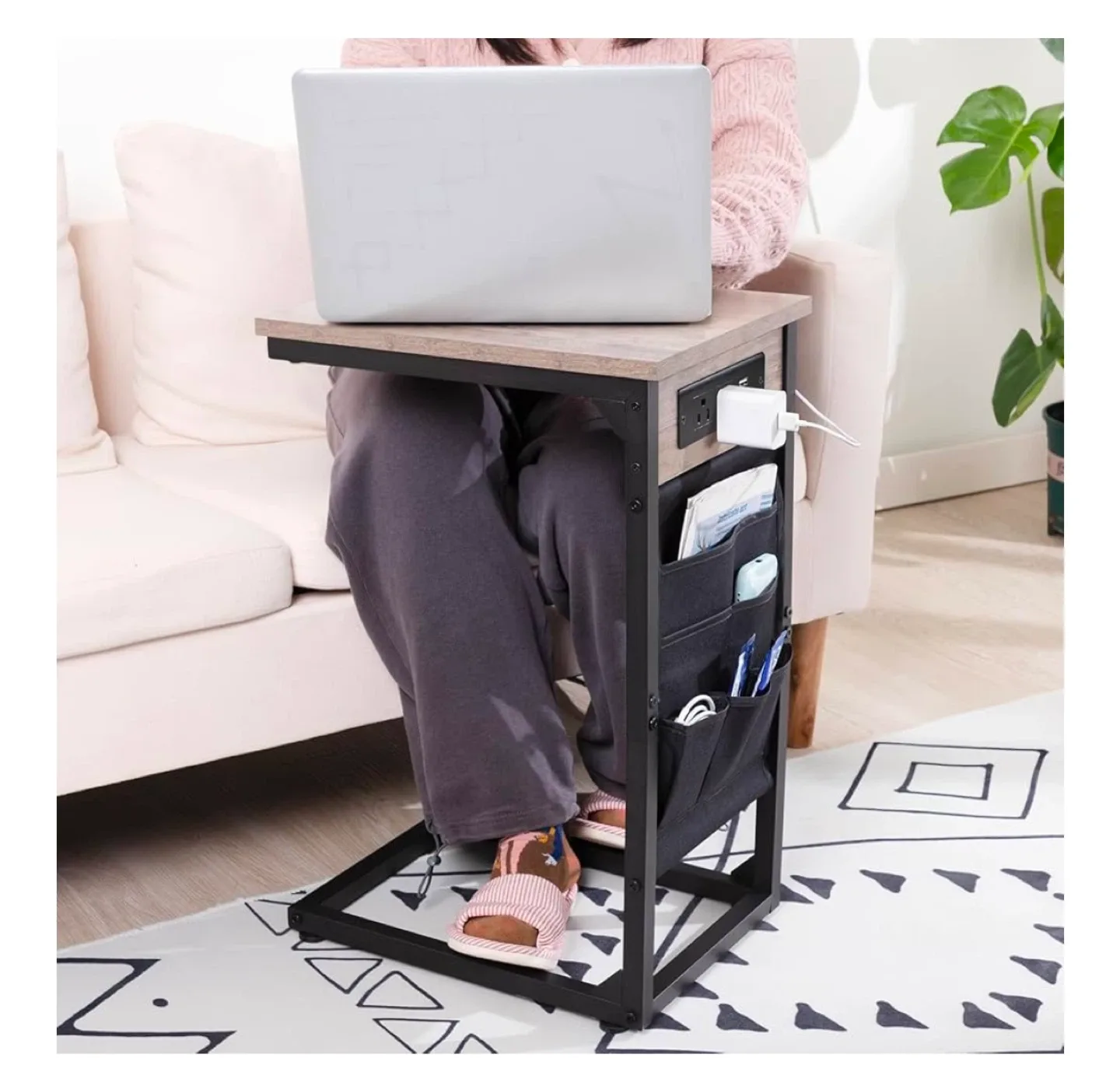 C Shaped Side Table with Charging Station set of 2 ( brandnew) image indicator(2)