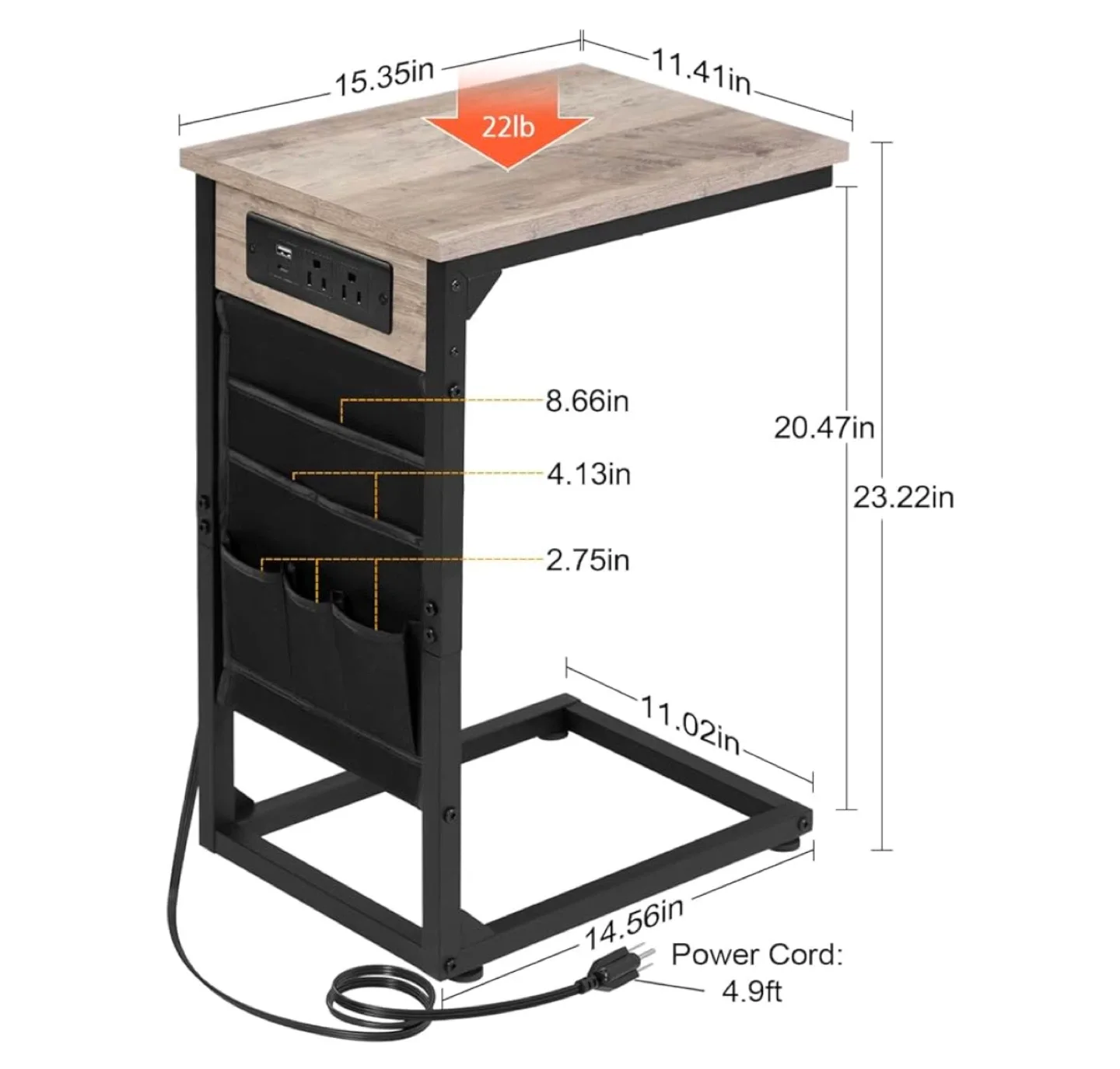 C Shaped Side Table with Charging Station set of 2 ( brandnew) image indicator(4)