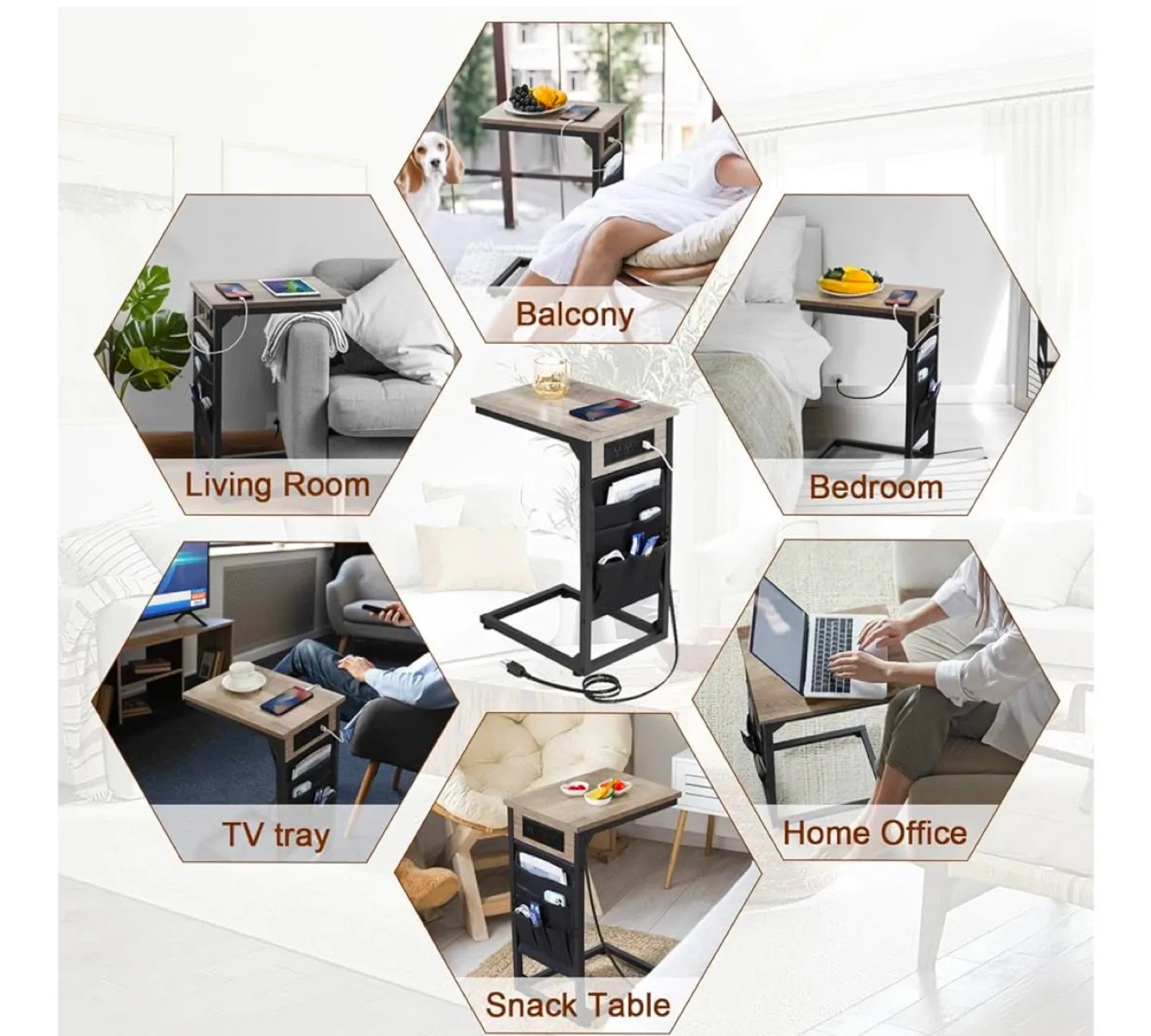 C Shaped Side Table with Charging Station set of 2 ( brandnew) image indicator(7)